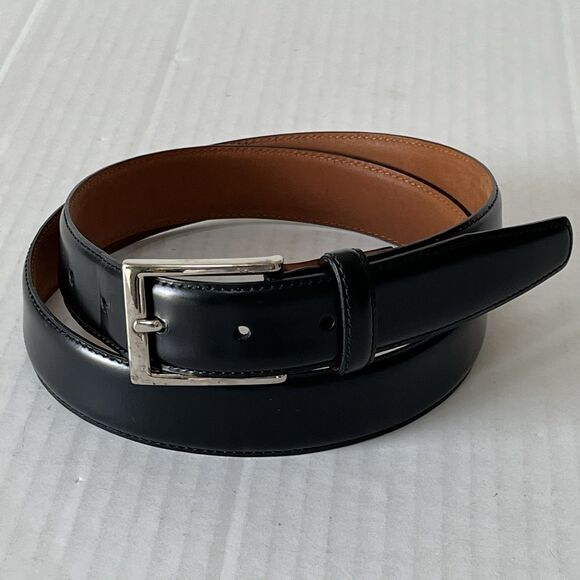 BROOKS BROTHERS MADE IN ITALY BLACK GENUINE LEATHER DRESS BELT SIZE 36 - Picture 1 of 16